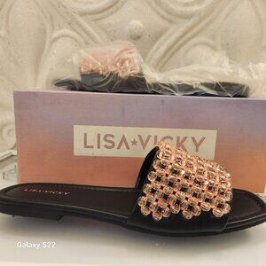 Lisa Vicky "Magical" Pink Beaded Slides. NIB. Size 9